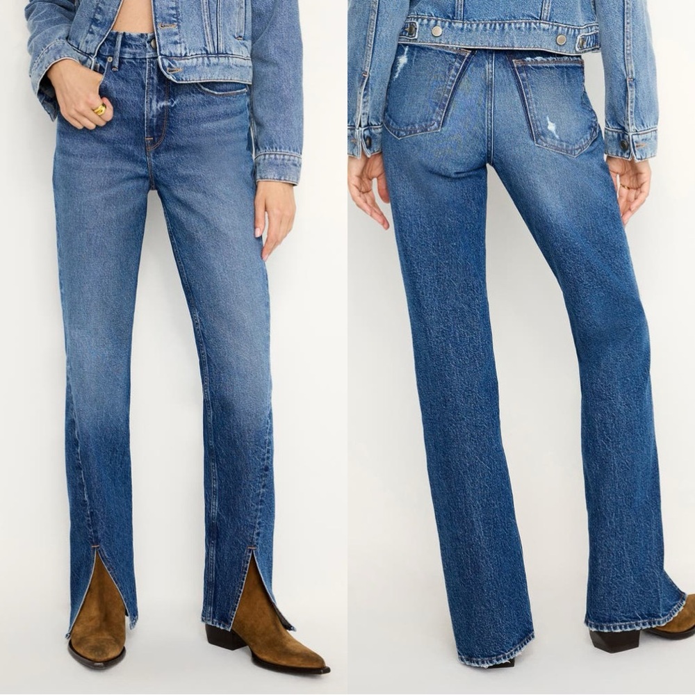 Good American • NWT Good Icon Twisted Slit Hem High Waist Straight Leg Jeans
